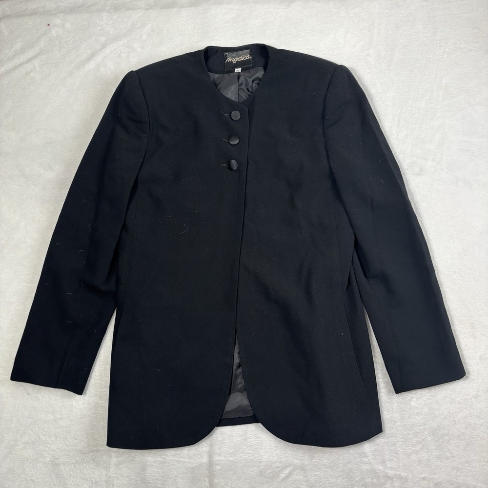 VTG Angelica Black Button‎ Up Long Sleeve Jacket Women's Size 8 Polyester